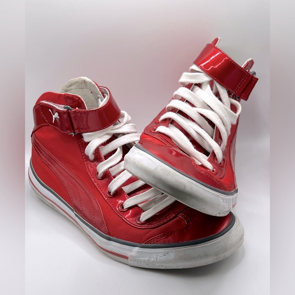Rare Red Puma Mid Top Sneakers with White Laces